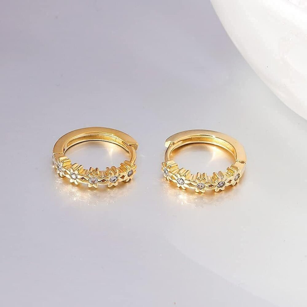 Small Hoop Earrings for Women Girls Flower Cubic Zirconia Huggie Earrings Hypoal - Picture 7 of 8